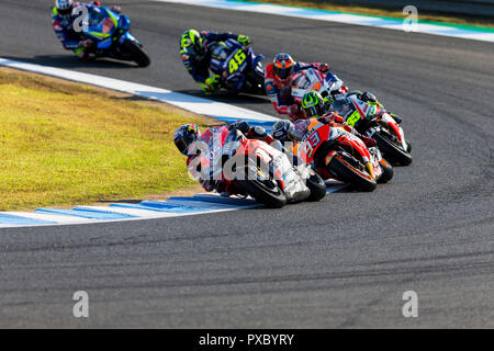 Twin Ring Motegi, Motegi, Japan. Okt, 2018 21. MotoGP von Japan, Race Day; Andrea Dovizioso, Marc Marquez, Cal Crutchlow, Jack Miller, Valentino Rossi, Alex Rins während der MotoGP Rennen Credit: Aktion plus Sport/Alamy leben Nachrichten Stockfoto