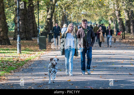 London, Großbritannien. Okt, 2018 21. Die Menschen genießen im Herbst Sonnenschein in Battersea Park. Credit: Guy Bell/Alamy leben Nachrichten Stockfoto