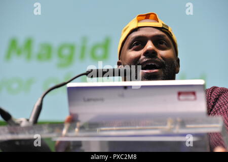 Glasgow, UK. Okt 2018 21. Für den Wandel. Magid Magid - Oberbürgermeister der Stadt Sheffield in einer Rede auf der Konferenz. Credit: Colin Fisher/Alamy leben Nachrichten Stockfoto