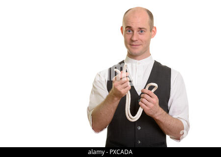 Kahlen weißen Magier Mann mit Seil für Magic trick Stockfoto