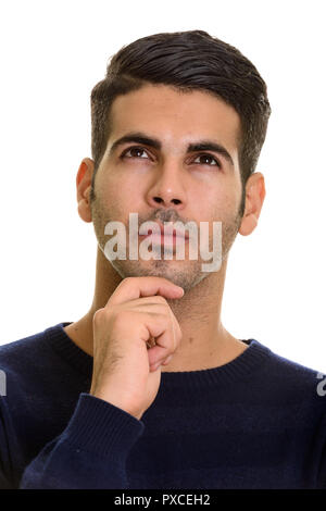 Gesicht der jungen schönen persischen Mann denken Stockfoto