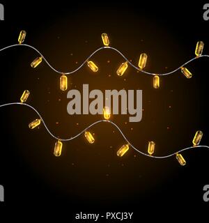 Realistische leuchtende Girlande auf dunklem Hintergrund, Vektor Stock Vektor