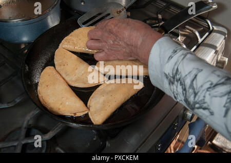 Mexikanische Tacos dorados Nur scharfe Salsa Kopfsalat und Sahne hinzufügen, die Zutaten Stockfoto