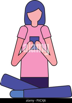 Freiwillige Frau Standortwahl mit seinem Telefon Vector Illustration Stock Vektor