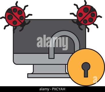 Computer Vorhängeschloss virus Cyber Security digital Vector Illustration Stock Vektor