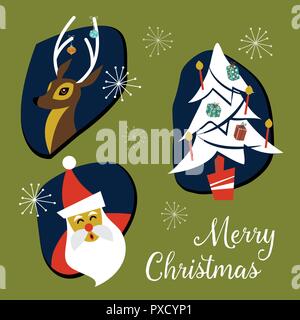 Aus der Mitte des letzten Jahrhunderts Weihnachten Abzeichen und Elemente Sammlung. Vector Illustration Stock Vektor