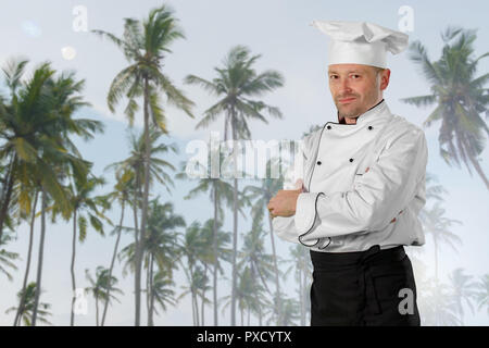 Weißer Mann mittleren Alters mit grünem Hintergrund Stockfoto