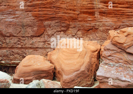 Trias wüste Sandsteine und Tonsteine, Orcombe Point, Exmouth, Devon, England, Großbritannien Stockfoto