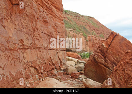 Trias wüste Sandsteine und Tonsteine, Orcombe Point, Exmouth, Devon, England, Großbritannien Stockfoto