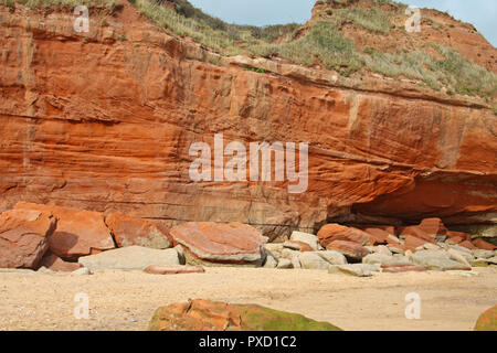 Trias wüste Sandsteine und Tonsteine, Orcombe Point, Exmouth, Devon, England, Großbritannien Stockfoto