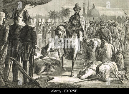 Die kapitulation von Diwan Mulraj, Führer der Sikhs Rebellion gegen die Briten, die bei der Belagerung von Multan, 22. Januar 1849, Indien Stockfoto