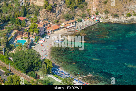 Malerische Anblick in Taormina, berühmten Stadt in der Provinz Messina, Sizilien, Süditalien. Stockfoto