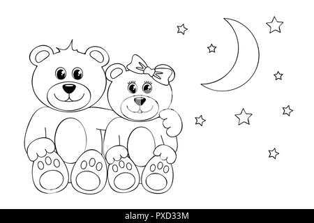 Färbung Seite zwei Teddys Mond und Sterne Vektor-illustration EPS 10. Stock Vektor