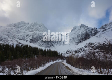 Herrliche Aussicht von nusfjordveien Straße bjorntinden sautinden in Norwegen Gletscher Stockfoto