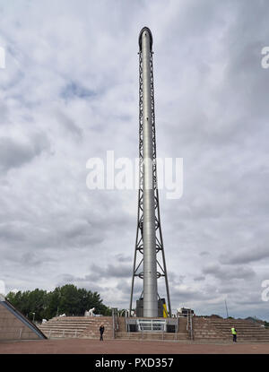 Der Glasgow Tower, Teil der Glasgow Science Centre ist das höchste frei stehende Struktur in Schottland. Juli 2018. Stockfoto