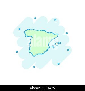 Vektor cartoon Spanien Karte Symbol im Comic-stil. Spanien unterzeichnen Abbildung Piktogramm. Kartographie Karte business splash Wirkung Konzept. Stock Vektor