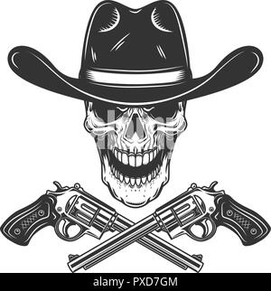 Cowboy Totenkopf mit gekreuzten Revolver. Design Element für Poster,  Karten, Aufkleber, Zeichen, Karte, Banner. Vektorbild Stock-Vektorgrafik -  Alamy