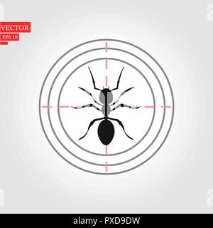 Ant Symbol Farbe Schwarz im Kreis. Abstrakte schwarze Ameise Design. Vector Illustration eines schwarze Silhouette ant. Isoliert weißer Hintergrund. Symbol Insekt ant Seite Profil ansehen.eps 10. Stock Vektor