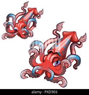 Set cartoon squid auf weißem Hintergrund. Vektor cartoon Close-up Abbildung. Stock Vektor