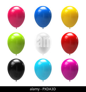 Satz von Ballons auf weißem Hintergrund. 3D-Darstellung Stockfoto