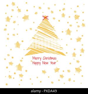 Silhouette einer Weihnachtsbaum goldene Farbe auf weißem Hintergrund. Probe der Poster, Party Einladung und anderen Karten. Vector Illustration. Stock Vektor