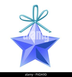 Weihnachten Spielzeug in der Form eines blauen 5-Stern auf weißem Hintergrund. Vector Illustration. Stock Vektor