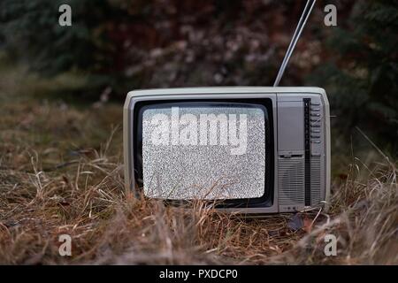 TV kein Signal im Gras Stockfoto