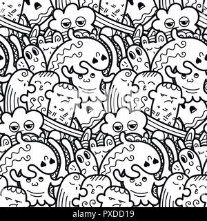 Lustige doodle Monster nahtlose Muster für Drucke, Designs und Malbücher. Vector Illustration Stock Vektor
