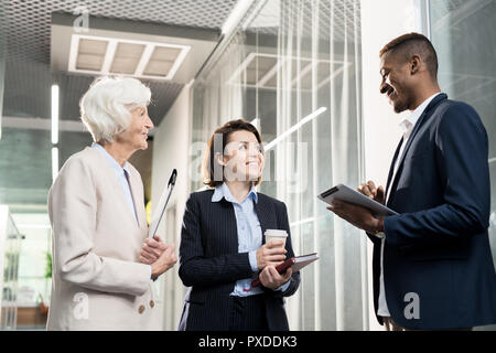 Positive Kollegen diskutieren Unternehmen Entwicklung Stockfoto