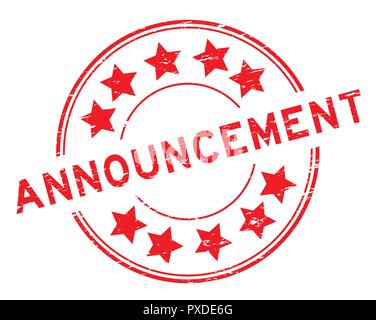 Grunge red Ankündigung mit Stern Symbol runde Gummidichtung Stempel Stock Vektor