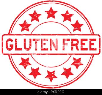 Grunge red Glutenfrei mit Stern Symbol runde Stempel Stock Vektor