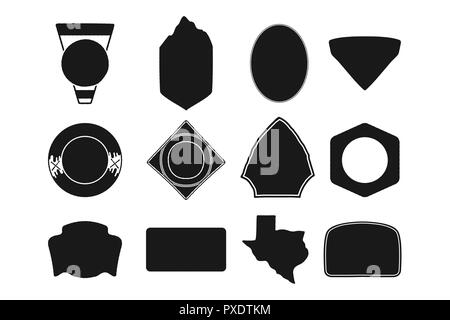 Satz von Schwarz camping Abzeichen formen. Inklusive Texas State silhouette Symbol. Vektor Objekte auf weißem Hintergrund. Stock Vektor