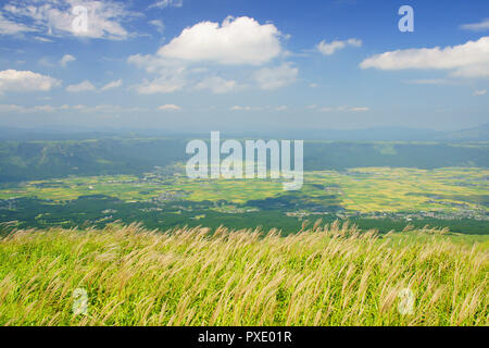 Feld in der Aso und nördlichen Somma, Präfektur Kumamoto, Japan Stockfoto