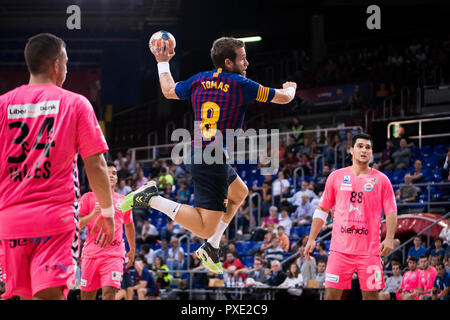 21. Oktober 2018, Palau Blaugrana, Barcelona, Spanien; Liga ASOBAL Handball; FC Barcelona Lassa versus BM Sinfin; Victor Tomas des FC Barcelona. Stockfoto