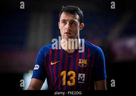 21. Oktober 2018, Palau Blaugrana, Barcelona, Spanien; Liga ASOBAL Handball; FC Barcelona Lassa versus BM Sinfin; Aitor Arino des FC Barcelona. Stockfoto