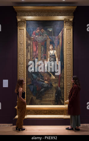 Tate Britain, London, UK. 22. Oktober, 2018. Die erste große Retrospektive von pre-raphaelite Maler Edward Burne-Jones in Großbritannien für eine Generation öffnet in der Tate Britain. 150 Werke der Malerei, Glasmalerei und Wandteppich von mittelalterlicher Kunst, Mythen und Legenden gehören einige selten ausgestellt Darlehen. Die Ausstellung läuft vom 24. Oktober 2018 - 24. Februar 2019. Bild: König Cophetua und der Bettler Maid, 1884, Tate Collection. Credit: Malcolm Park/Alamy Leben Nachrichten. Stockfoto