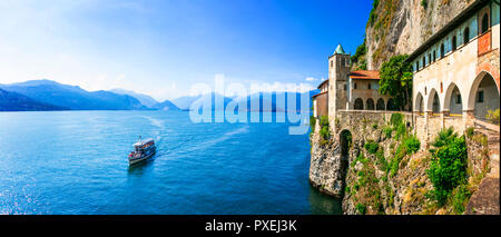 Beeindruckende Santa Caterina dal Sasso Eremo, Lago Maggiore, Italien. Stockfoto