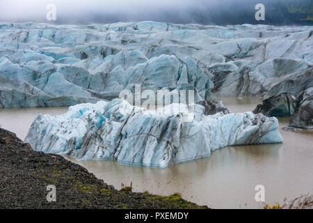 Blue Ice auf verborgenen Svinafellsjokull Gletschersee auf einem Arm der riesigen Gletscher Vatnajökull im Süden Islands Stockfoto