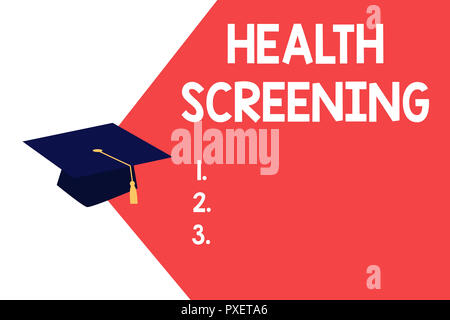 Text Zeichen angezeigt Health Screening. Konzeptionelle Foto gezielte systematische Maßnahmen Krankheiten zu identifizieren. Stockfoto
