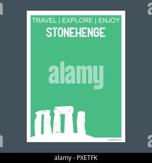 Stonehenge Wiltshireâ € Ž, England Monument, Wahrzeichen Broschüre Flat Style und Typografie Vektor Stock Vektor