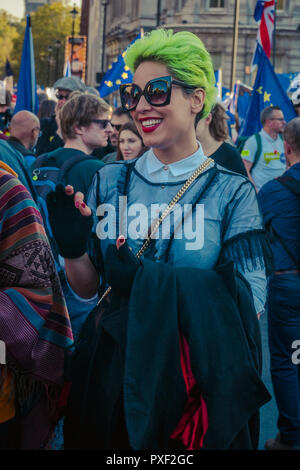 20. Oktober 2018; 700k Menschen nahmen an der März in Central London bittet um Abstimmung ein Volk auf Brexit. Großbritannien wird erwartet, dass die EU im März 2019 zu verlassen. Stockfoto