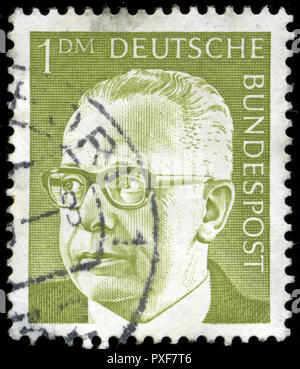 Postmarked Briefmarken aus der Bundesrepublik Deutschland in den Bundespräsidenten Dr. Gustav Heinemann Serie Stockfoto