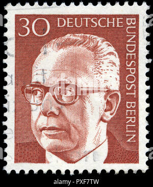 Postmarked Briefmarken aus der Bundesrepublik Deutschland in den Bundespräsidenten Dr. Gustav Heinemann Serie Stockfoto