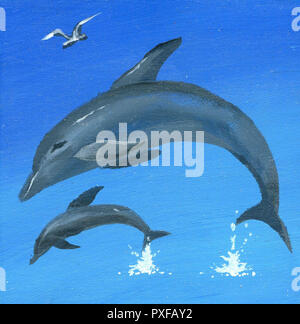 Stenciled stilisierte Dolphin Stockfoto