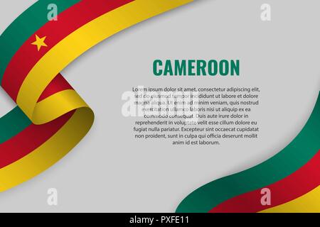 Winkende Band oder Banner mit Flagge von Kamerun. Für poster Design Template Stock Vektor
