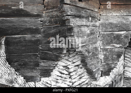 Abstraktes Bild aus Holz Tischlerei in der alten Kirche, strukturelle Hintergrund Stockfoto