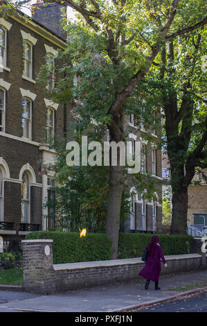 Parks und Geschäfte und Straßenschilder in Aberdeen Park, Highbury Scheune, Islington, London Szenen Stockfoto