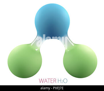 3D-Darstellung der chemischen Formel H2O Wasser. Stockfoto