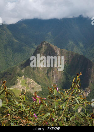 Blick vom Montana Picchu über Machu Picchu, Peru Stockfoto