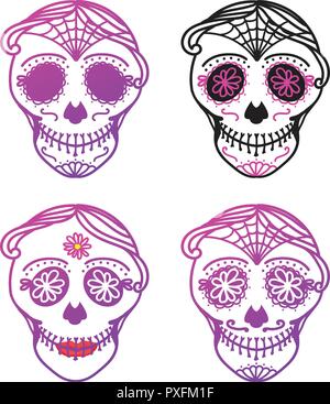 Set alte Catrina Frau und Mann mit der Einrichtung von Sugar Skull machen. Dia de los Muertos. Mexikanischen Tag der Toten. Vector Illustration Hand Zeichnung Stock Vektor